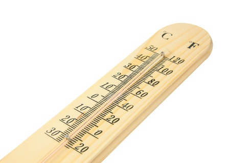 wooden thermometer isolated on white background