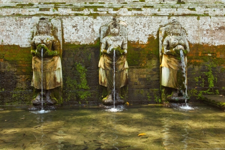 Fountains at Goagajah Temple (The Elephant Cave Temple) in Bali, Indonesiaの写真素材