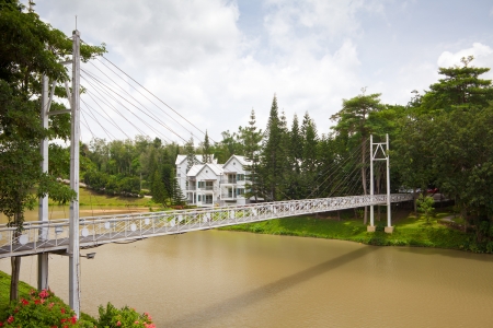 Beautiful landscape of small village and mountain and bridgeのeditorial素材