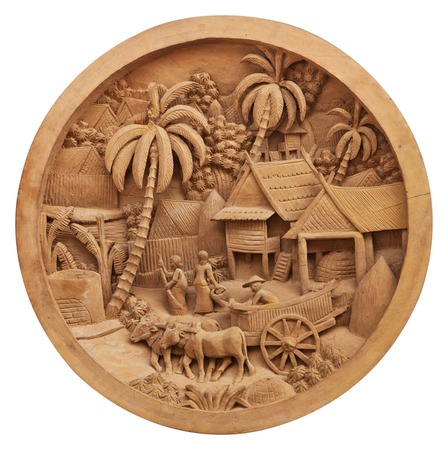 Pattern of culture carved on woodの写真素材