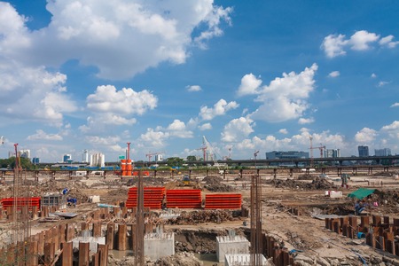 The construction site. Construction of the new building. Construction cranes.の写真素材