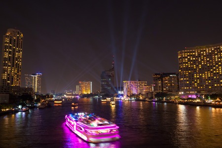 Chao Phraya river and city at twilight of Bangkok, Thailandの写真素材