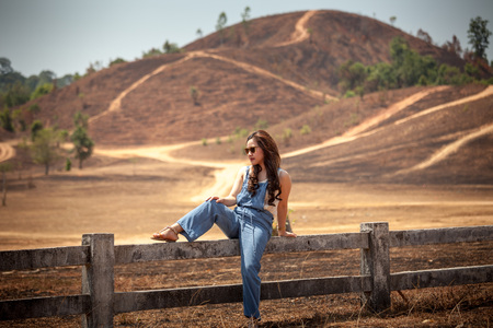 Asian woman on Phu Khao Ya in Ranong, Thailandの写真素材