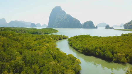 Beautiful View of Phang Nga Bay in Samed Nang Chee Viewpoint, Phang Nga, Thailandの写真素材