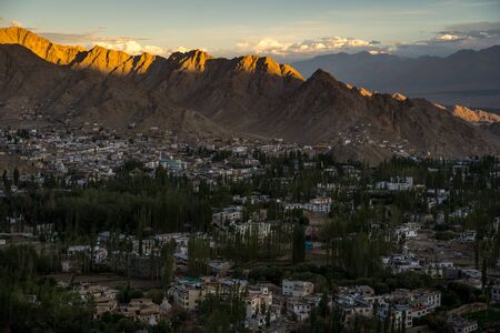 Aerial view of Leh city in Leh, Ladakh, Indiaの写真素材