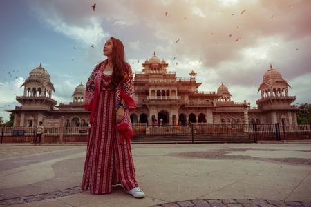 Young asian woman posing at Albert hall in Rajasthan, Jaipur, India