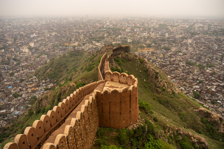 Aerial view of Jaipur from Nahargarh Fort at sunset, Rajasthan, Indiaのeditorial素材