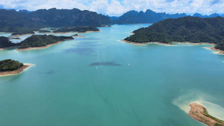 Aerial view of Ratchaprapha Dam in Surat Thani, Thailand