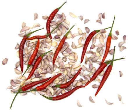 red hot chilli  and garlicの写真素材