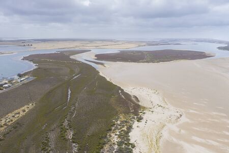 Aerial photograph of The Coorong at the mouth of the River Murray near Goolwa in South Australia