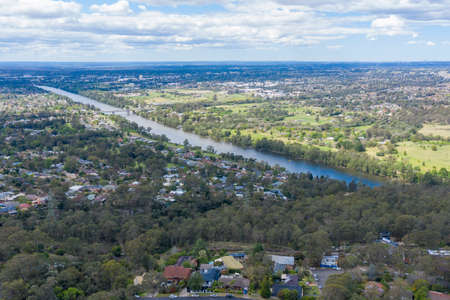 Aerial view of the township of Lapstone in regional New South Wales in Australiaの写真素材