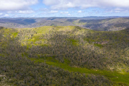 Aerial view of the Grose Valley near Blackheath in The Blue Mountains in regional New South Wales in Australiaの写真素材
