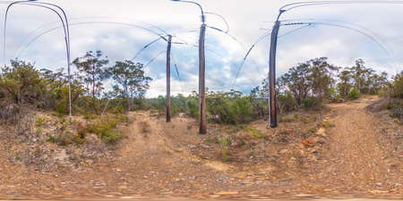 Spherical panoramic photograph of fire trail dirt track in The Blue Mountains in regional New South Wales in Australiaの写真素材