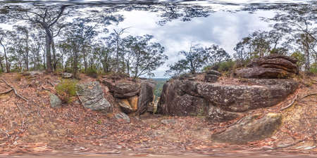 Spherical panoramic photograph of Glenbrook Creek from the cliff  in the Blue Mountains in New South Wales in Australiaの写真素材
