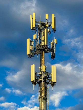 Photograph of the antenna array of a large Telecommunications Tower providing communications capability to a regional area in the Blue Mountains in New South Wales, Australia.の写真素材