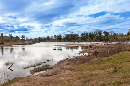 Photograph of the Grose River flowing through Yarramundi Reserve after major flood damage in the Hawkesbury Region of NSW, Australia.の写真素材