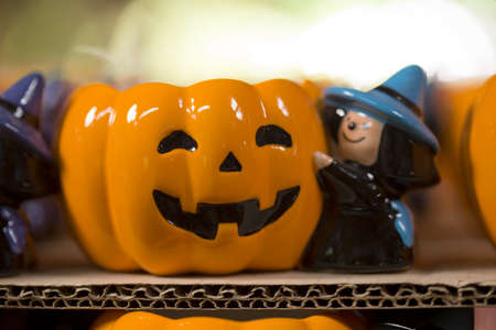 Smile yellow pumpkin put on cardboard sheetの写真素材