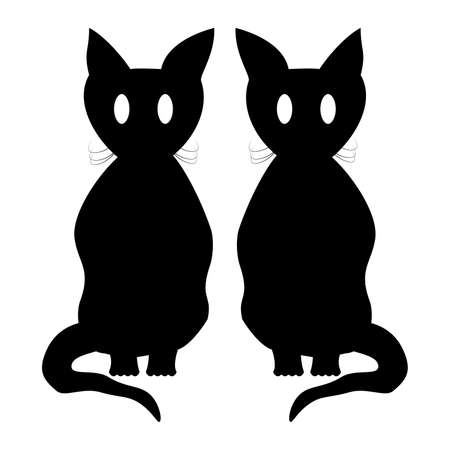 Black cat isolated on white background, Halloween theme black and white flat design vector illustrationのイラスト素材