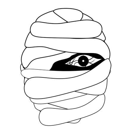 Mummy monster head isolated on white background, Halloween theme black and white flat designのイラスト素材