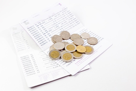 Thai money with bank statementの写真素材