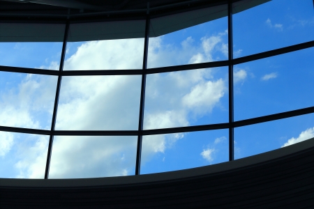 business interior window view of blue skyの写真素材