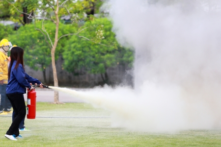 Firefighter fighting for fire attack training の写真素材