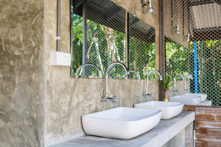 Sink in bathroom for cleaning handの写真素材