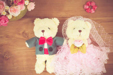 Romantic Bear on vintage retro color toneの写真素材