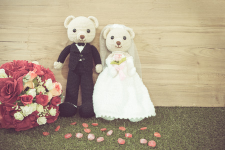Romantic Bear on vintage retro color toneの写真素材