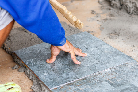 floor tile installation for house buildingの写真素材