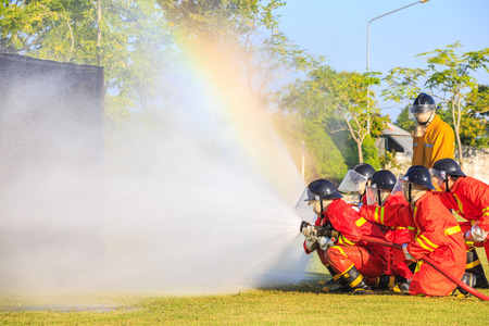 Firefighter fighting for fire attack trainingの写真素材