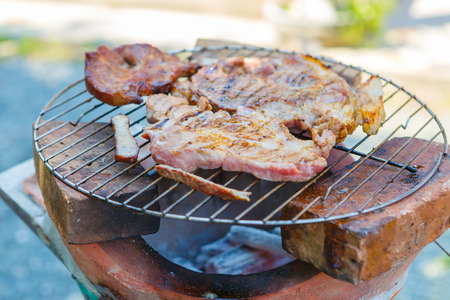 Thai style Bar-B-Q or BBQ with kebab cookingの写真素材