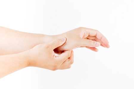 Hand injury on white background