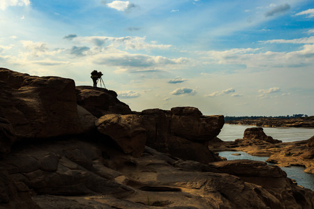 A man take photo on grand canyon sam pan bok at ubonratchathani