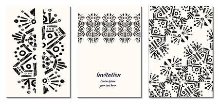 Cover royal greeting design. Modern template with ikat ornament for wedding design or greeting card any purpose. Vector vertical card decor.Ethnic backgroundのイラスト素材