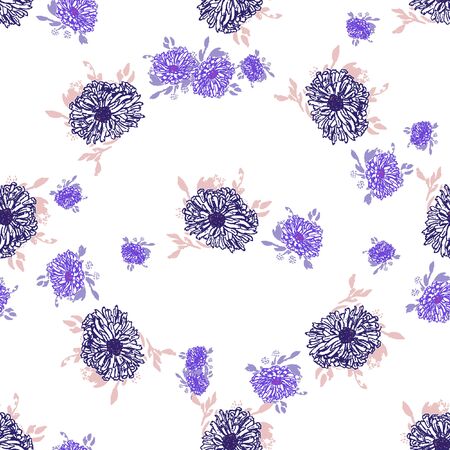 Romantic beautiful linear flowers of daisies, chrysanthemums. Print wrapping monochrome. Organic vector pattern background.のイラスト素材