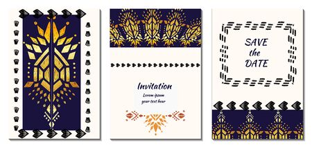 A luxury ikat ornament vertical invitation. Vip greeting template for any purpose.のイラスト素材