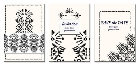 Cover royal greeting design. Modern template with ikat ornament for wedding design or greeting card any purpose. 
Vector vertical card decor.Ethnic backgroundのイラスト素材
