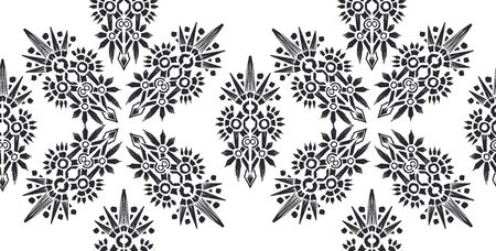 Ikat pattern etnic indian ornamental black and white illustration. Navajo motif texture ornate  design for surface print. Black and white backgroundのイラスト素材