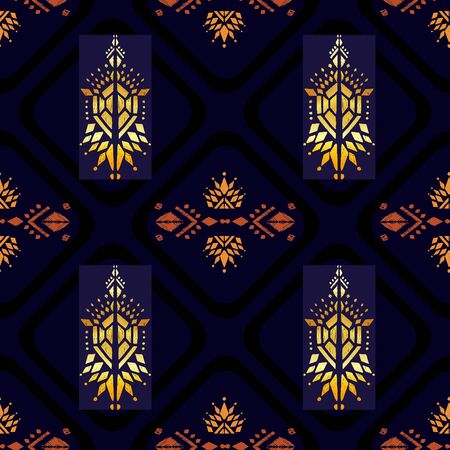 Modern style ikat color ethical tribal hand - drawn pattern navajo motif for packing, wallpaper, batik.のイラスト素材