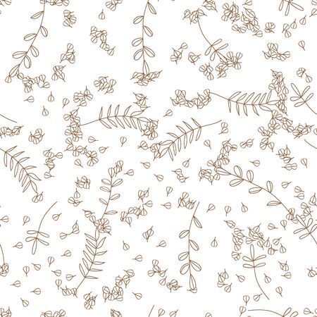 Vector Leaves branch. Field foliage seamless pattern. Exotic tropical garden outline.のイラスト素材