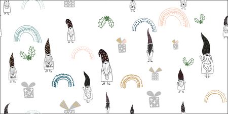 Seamless pattern a smile cute kids gnomes and Christmas gifts can use for any purpose in holiday design.のイラスト素材