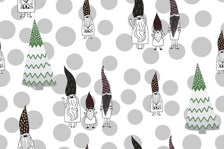 Seamless pattern a smile cute kids gnomes and Christmas gifts can use for any purpose in holiday design.のイラスト素材