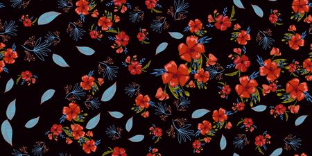 seamless pattern simple  red poppies. Scattered red flowers  vector pattern background.のイラスト素材