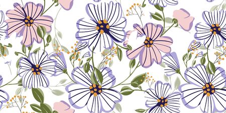 Seamless pattern with colorful hand drawn flowers. Original textile, wrapping paper, wall art...