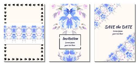 Set of 3 Romantic  abstract flower backgrounds in blue and white colors. Ideal for Wedding invitation, birthday card or any porpoise.のイラスト素材