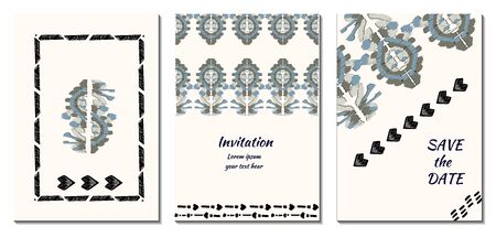 Cover royal greeting design. Modern template with ikat ornament for wedding design or greeting card any purpose. 
Vector vertical card decor. Ethnic backgroundのイラスト素材