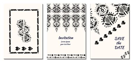 Modern template with ikat ornament for wedding design or greeting card any purpose. 
Vector vertical card decor. Ethnic backgroundのイラスト素材