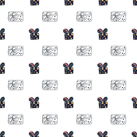 Pattern with christmas gift boxes. Beautiful present box on surface design. Wrapped beautiful scandinavian style giftsgift boxes.Cute present box with gift card nordic hyggeのイラスト素材