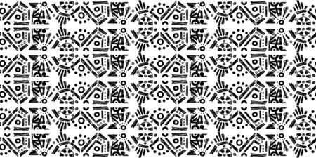 Ikat pattern etnic indian ornamental black and white illustration. Navajo motif texture ornate  design for surface print. Black and white backgroundのイラスト素材